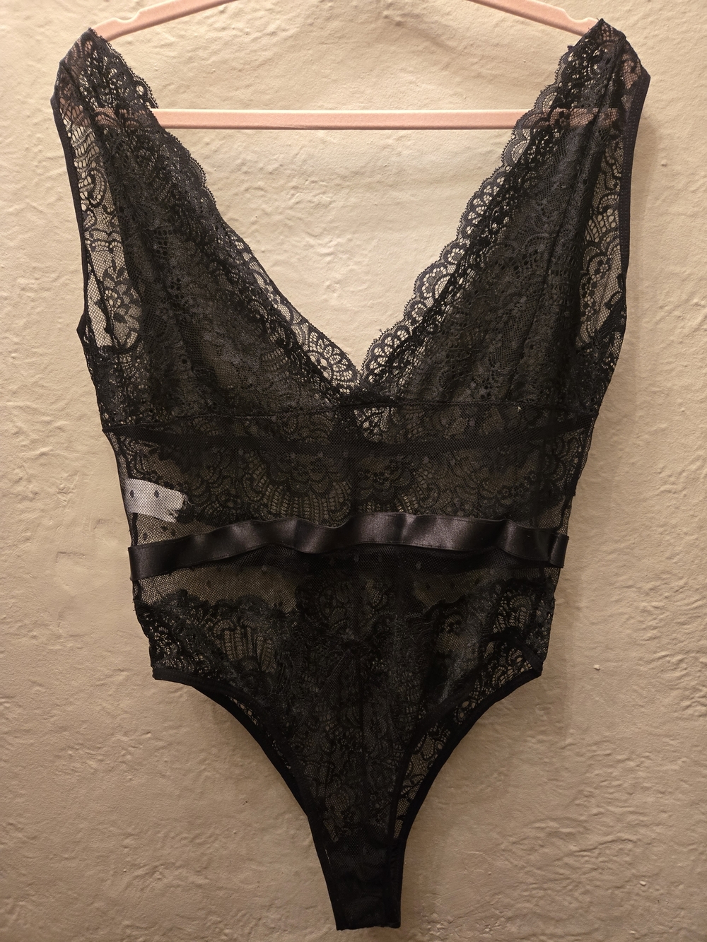 Black Lace Bodysuit Plunge Sheer Mesh Lingerie Stretch Teddy XL